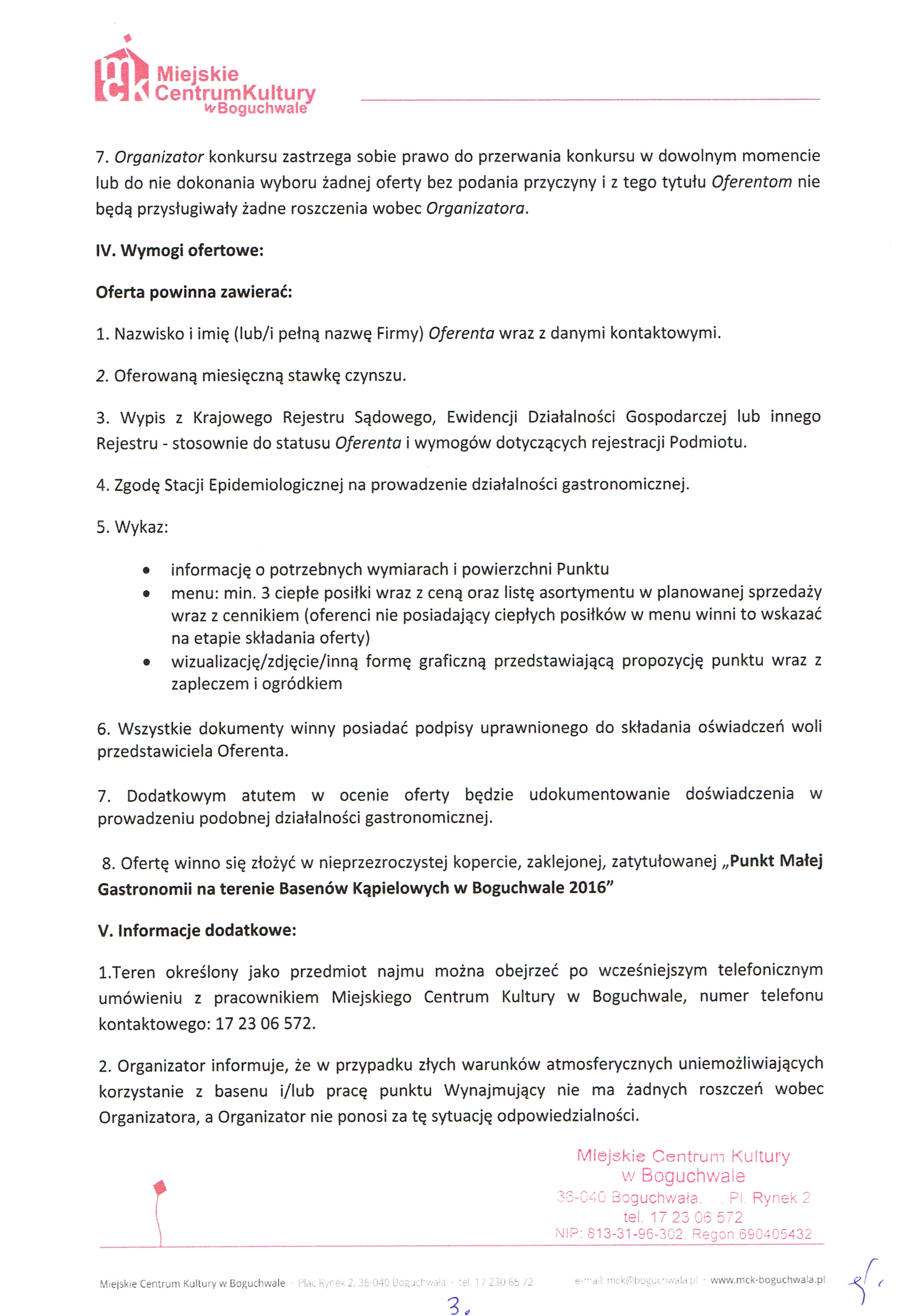 Gastronomia Basen Konkurs Ofert 2016